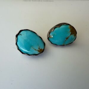 Stamper with H. Spencer Navajo turquoise sterling silver earrings